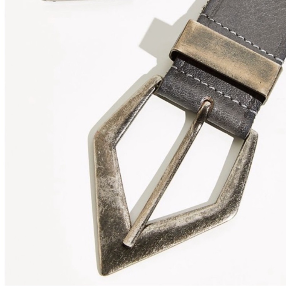 Free People Black Leather Belt with Silver Buckle - Picture 2 of 12